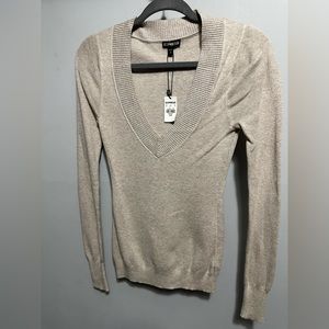 Express Beige V-Neck Ribbed Sweater